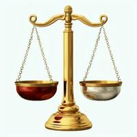 Clásico oro equilibrar escala medida o ley justicia símbolo. abogados día o mundo día de social justicia concepto por ai generado foto