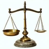 Clásico oro equilibrar escala medida o ley justicia símbolo. abogados día o mundo día de social justicia concepto por ai generado foto