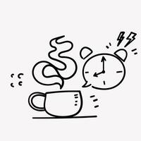 hand drawn doodle hot drink and clock illustration vector