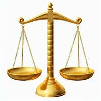 Clásico oro equilibrar escala medida o ley justicia símbolo. abogados día o mundo día de social justicia concepto por ai generado foto