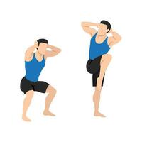 Man doing high knee squat exercise. vector