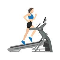 Woman running on incline treadmill. Cardio on gym exercise. vector