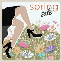 Spring sale. Retro illustration with lettering. Woman's legs and flowers. Shopping concept vector