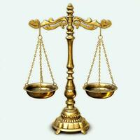 Clásico oro equilibrar escala medida o ley justicia símbolo. abogados día o mundo día de social justicia concepto por ai generado foto