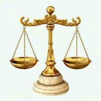 Clásico oro equilibrar escala medida o ley justicia símbolo. abogados día o mundo día de social justicia concepto por ai generado foto