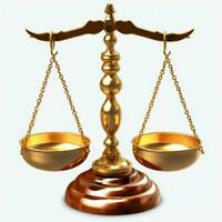 Clásico oro equilibrar escala medida o ley justicia símbolo. abogados día o mundo día de social justicia concepto por ai generado foto