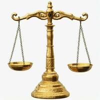 Clásico oro equilibrar escala medida o ley justicia símbolo. abogados día o mundo día de social justicia concepto por ai generado foto