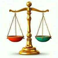 Clásico oro equilibrar escala medida o ley justicia símbolo. abogados día o mundo día de social justicia concepto por ai generado foto