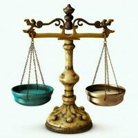 Clásico oro equilibrar escala medida o ley justicia símbolo. abogados día o mundo día de social justicia concepto por ai generado foto