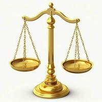 Clásico oro equilibrar escala medida o ley justicia símbolo. abogados día o mundo día de social justicia concepto por ai generado foto