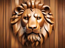 lion with golden crown on wooden background photo