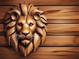 lion with golden crown on wooden background photo