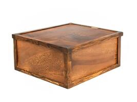 vacío marrón de madera caja aislado en blanco antecedentes foto