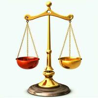 Clásico oro equilibrar escala medida o ley justicia símbolo. abogados día o mundo día de social justicia concepto por ai generado foto