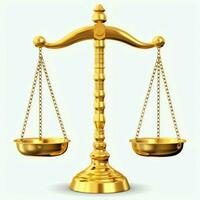 Clásico oro equilibrar escala medida o ley justicia símbolo. abogados día o mundo día de social justicia concepto por ai generado foto