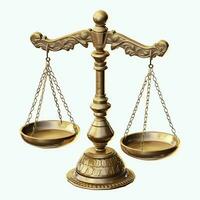 Clásico oro equilibrar escala medida o ley justicia símbolo. abogados día o mundo día de social justicia concepto por ai generado foto