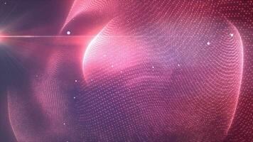 Red glowing energy bright particles light lines and waves abstract background video