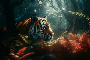 Tiger jungle aesthetic. Generate ai photo