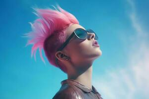 Pink haired punk girl. Generate Ai photo