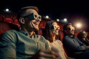 Cheerful happy couple in cinema. Generate ai photo