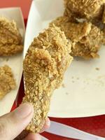 fried chicken on man hand photo