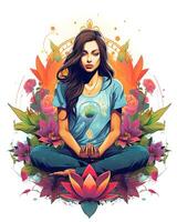 A painting of a Yoga lotus flower pose and her connection illustration Background photo