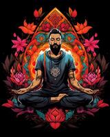 A painting of a Yoga lotus flower pose and her connection illustration Background photo