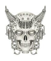 Futuristic devil skull hand drawing on paper make graphic vector. vector