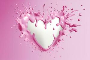 Pink heart shape milk splash, romantic food symbol for Valentines day, AI Generative photo