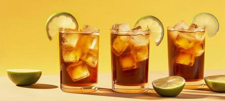 Glasses of tasty Long Island iced tea on light background. AI Generative photo