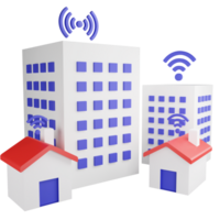 Wifi and internet in the city clipart flat design icon isolated on transparent background, 3D render technology and cyber security concept png