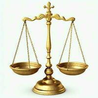 Clásico oro equilibrar escala medida o ley justicia símbolo. abogados día o mundo día de social justicia concepto por ai generado foto