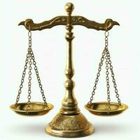 Clásico oro equilibrar escala medida o ley justicia símbolo. abogados día o mundo día de social justicia concepto por ai generado foto