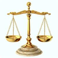 Clásico oro equilibrar escala medida o ley justicia símbolo. abogados día o mundo día de social justicia concepto por ai generado foto