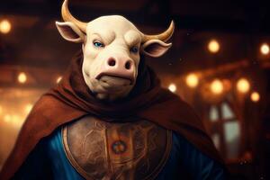 Portrait of a cow in a medieval costume. anthropomorphic animal. AI generative photo