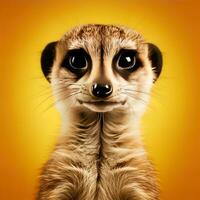 Close-up of a meerkat on an orange background. AI generative photo