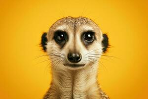 Close-up of a meerkat on an orange background. AI generative photo