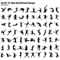 Collection of silhouette vector illustrations of 70 people men women jumping