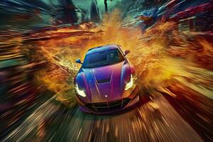 Fast Shutter Speed Captures Excitement and Energy of Car. AI Generative photo