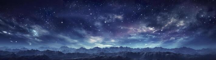 Panorama dark blue night sky, milky way and stars on dark background, Universe filled with stars, nebula and galaxy,  AI Generative photo