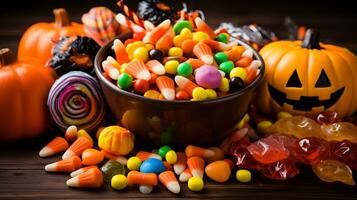 colorful halloween candy pumpkin collection AI Generative photo