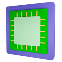 Computer chip clipart flat design icon isolated on transparent background, 3D render technology and cyber security concept png