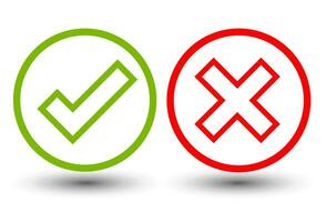 checkmark and x or confirm and deny circle icon button vector