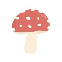 Cute mushroom in hand drawn cartoon style. Vector illustration of amanita in pastel colors isolated on a white background