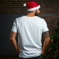 AI generated Man with santa hat wearing white oversize t - shirt photo