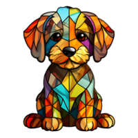 een gebrandschilderd glas hond, PNG - ai generatief