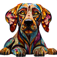 een gebrandschilderd glas hond, PNG - ai generatief