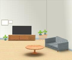 3d living room interior design with sofa,table and television or 3d interior illustration photo
