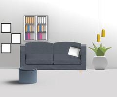 3d living room interior design with sofa,table and television or 3d interior illustration photo