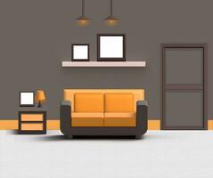 3d vivo habitación interior diseño con sofá, mesa y televisión o 3d interior ilustración foto